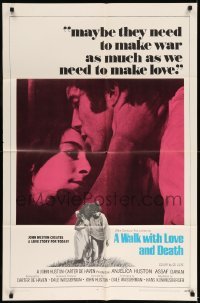 5t943 WALK WITH LOVE & DEATH int'l 1sh '69 John Huston, Anjelica Huston romantic close up!