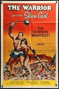 5t951 WARRIOR & THE SLAVE GIRL 1sh '59 awesome artwork of gladiator & girl, mightiest Italian epic!