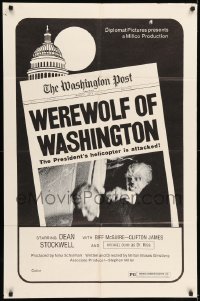 5t961 WEREWOLF OF WASHINGTON 1sh '73 Dean Stockwell, wacky wolfman image, newspaper design!