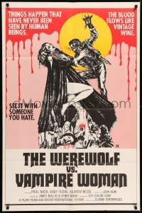 5t962 WEREWOLF VS VAMPIRE WOMAN 1sh '72 great Kullaway artwork of wolfman attacking sexy girl!