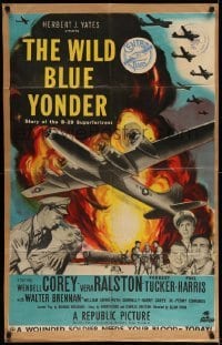 5t975 WILD BLUE YONDER 26x41 1sh '51 cool B-29 bomber airplane artwork image!