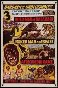 5t977 WILD MEN OF KALIHARI/HUNTING TIGERS IN INDIA/AFRICAN BIG GAME 1sh '50s incredible jungle art