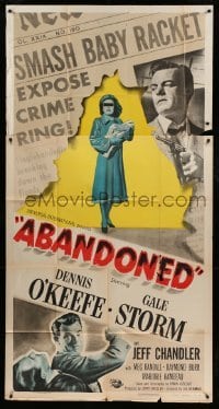 5w238 ABANDONED 3sh '49 Dennis O'Keefe, Gale Storm, cool film noir newspaper image!