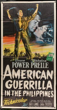5w258 AMERICAN GUERRILLA IN THE PHILIPPINES 3sh '50 Fritz Lang, art of Tyrone Power in WWII!