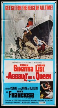 5w272 ASSAULT ON A QUEEN 3sh '66 art of Frank Sinatra & sexy Virna Lisi on submarine deck!