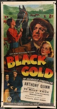5w300 BLACK GOLD style B 3sh '47 Anthony Quinn, Katharine DeMille, great horse racing image!