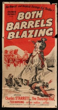 5w318 BOTH BARRELS BLAZING 3sh '45 great art of Charles Starrett as The Durango Kid on horse!