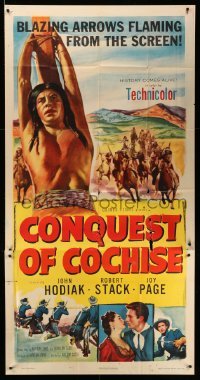 5w365 CONQUEST OF COCHISE 3sh '53 Robert Stack, artwork of Native American John Hodiak tied up!
