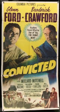 5w366 CONVICTED 3sh '50 Glenn Ford, Broderick Crawford, image of prison break, film noir!