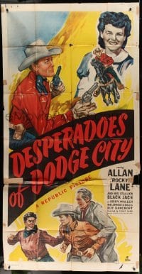 5w403 DESPERADOES OF DODGE CITY 3sh '48 great art of Allan Rocky Lane pointing gun & on horse