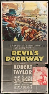 5w406 DEVIL'S DOORWAY 3sh '50 cool art of Robert Taylor aiming rifle, directed by Anthony Mann
