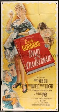 5w408 DIARY OF A CHAMBERMAID 3sh '46 full-length stone litho of sexy Paulette Goddard!