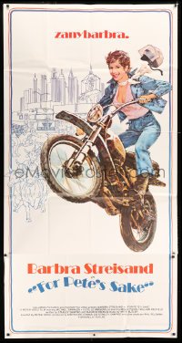 5w451 FOR PETE'S SAKE 3sh '74 Peter Yates, art of zany Barbra Streisand on motorcycle by Bysouth!