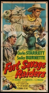 5w454 FORT SAVAGE RAIDERS 3sh '51 Cravath art of Charles Starrett as The Durango Kid & Smiley!