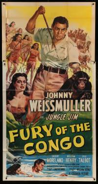 5w463 FURY OF THE CONGO 3sh '51 Cravath art of Johnny Weissmuller as Jungle Jim & native women!