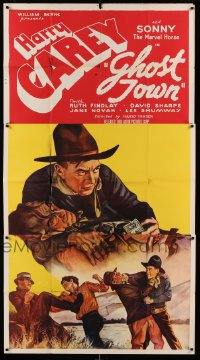 5w472 GHOST TOWN 3sh R48 great stone litho of cowboy Harry Carey fighting bad guys!
