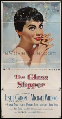 5w477 GLASS SLIPPER 3sh '55 close up art of pretty Leslie Caron by Jon Whitcomb!