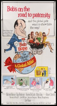 5w478 GLOBAL AFFAIR 3sh '64 wacky cartoon art of Bob Hope with sexy girls in baby carriage!