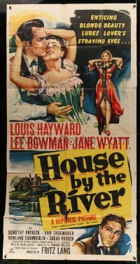 5w538 HOUSE BY THE RIVER 3sh '50 Fritz Lang, enticing blonde beauty lures lover's straying eyes!