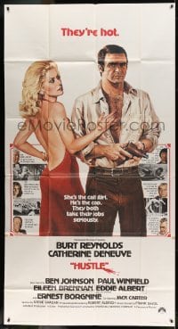5w544 HUSTLE int'l 3sh '75 Robert Aldrich, art of Burt Reynolds & sexy Catherine Deneuve!