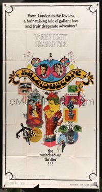 5w573 KALEIDOSCOPE 3sh '66 Warren Beatty, Susannah York, cool colorful Bob Peak art!