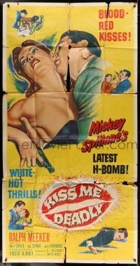 5w583 KISS ME DEADLY 3sh '55 Mickey Spillane, Robert Aldrich, Ralph Meeker as Mike Hammer!
