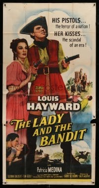 5w585 LADY & THE BANDIT 3sh '51 full-length Louis Hayward as Dick Turpin & Patricia Medina!