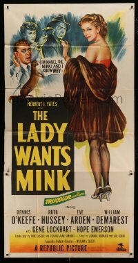 5w588 LADY WANTS MINK 3sh '52 art of Dennis O'Keefe, Ruth Hussey, Eve Arden & Mabel the Mink!