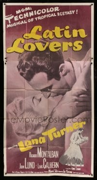 5w598 LATIN LOVERS 3sh '53 best huge kiss close up of Lana Turner & Ricardo Montalban!