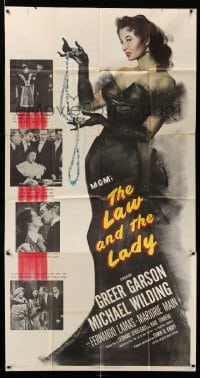 5w600 LAW & THE LADY 3sh '51 great full-length sexiest artwork of Greer Garson in all black gown!