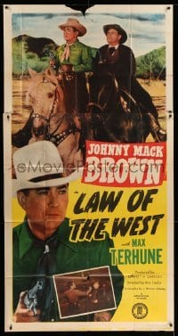 5w603 LAW OF THE WEST 3sh '49 Johnny Mack Brown & Max Terhune stop crooked real estate agents!