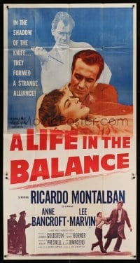 5w610 LIFE IN THE BALANCE 3sh '55 early Ricardo Montalban, Anne Bancroft, Lee Marvin!