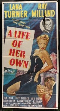 5w611 LIFE OF HER OWN 3sh '50 full-length art of sexy Lana Turner, plus Ray Milland!
