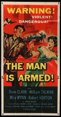 5w643 MAN IS ARMED 3sh '56 art of violent dangerous Dane Clark with gun grabbing sexy May Wynn!