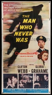 5w644 MAN WHO NEVER WAS 3sh '56 Clifton Webb, Gloria Grahame, strangest military hoax of WWII!