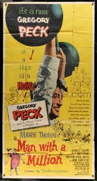 5w645 MAN WITH A MILLION 3sh '54 Gregory Peck picks up a million babes & laughs, by Mark Twain!