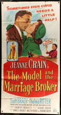 5w672 MODEL & THE MARRIAGE BROKER 3sh '52 Scott Brady kisses Jeanne Crain, smoking Thelma Ritter!