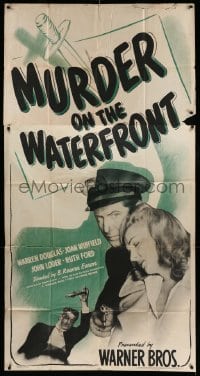 5w681 MURDER ON THE WATERFRONT 3sh '43 Navy officer Warren Douglas with gun & Joan Winfield