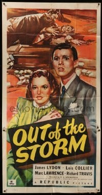 5w738 OUT OF THE STORM 3sh '48 cool close up art of scared Jimmy Lydon & Lois Collier!