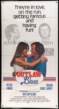5w740 OUTLAW BLUES 3sh '77 mugshots of crook Peter Fonda & holding sexy Susan Saint James!