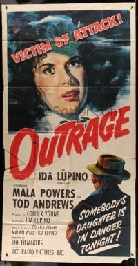 5w744 OUTRAGE style A 3sh '50 directed by Ida Lupino, Mala Powers, somebody's daughter is in danger!