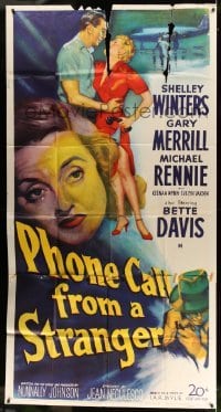 5w759 PHONE CALL FROM A STRANGER 3sh '52 Bette Davis, Shelley Winters, Michael Rennie, cool art!