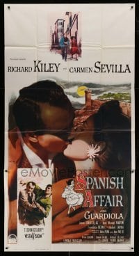 5w870 SPANISH AFFAIR 3sh '57 giant close up of Richard Kiley kissing Carmen Sevilla, Don Siegel!
