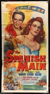 5w871 SPANISH MAIN 3sh '45 Maureen O'Hara, Paul Henreid, Walter Slezak, first color RKO!