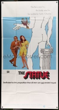 5w881 STATUE int'l 3sh '71 art of David Niven & Virna Lisi with hammer & chisel by statue of David!
