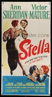 5w882 STELLA 3sh '50 full-length art of sexy Ann Sheridan trying to be good to Victor Mature!