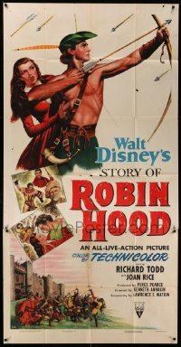5w885 STORY OF ROBIN HOOD 3sh '52 barechested Richard Todd with bow & arrow, Joan Rice, Disney