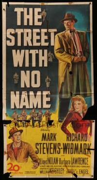 5w893 STREET WITH NO NAME 3sh '48 Richard Widmark, Mark Stevens, cool film noir art!