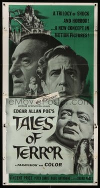 5w903 TALES OF TERROR 3sh '62 great close images of Peter Lorre, Vincent Price & Basil Rathbone!