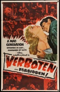 5w948 VERBOTEN INCOMPLETE style F int'l 3sh '59 Sam Fuller, World War II, everything is forbidden!